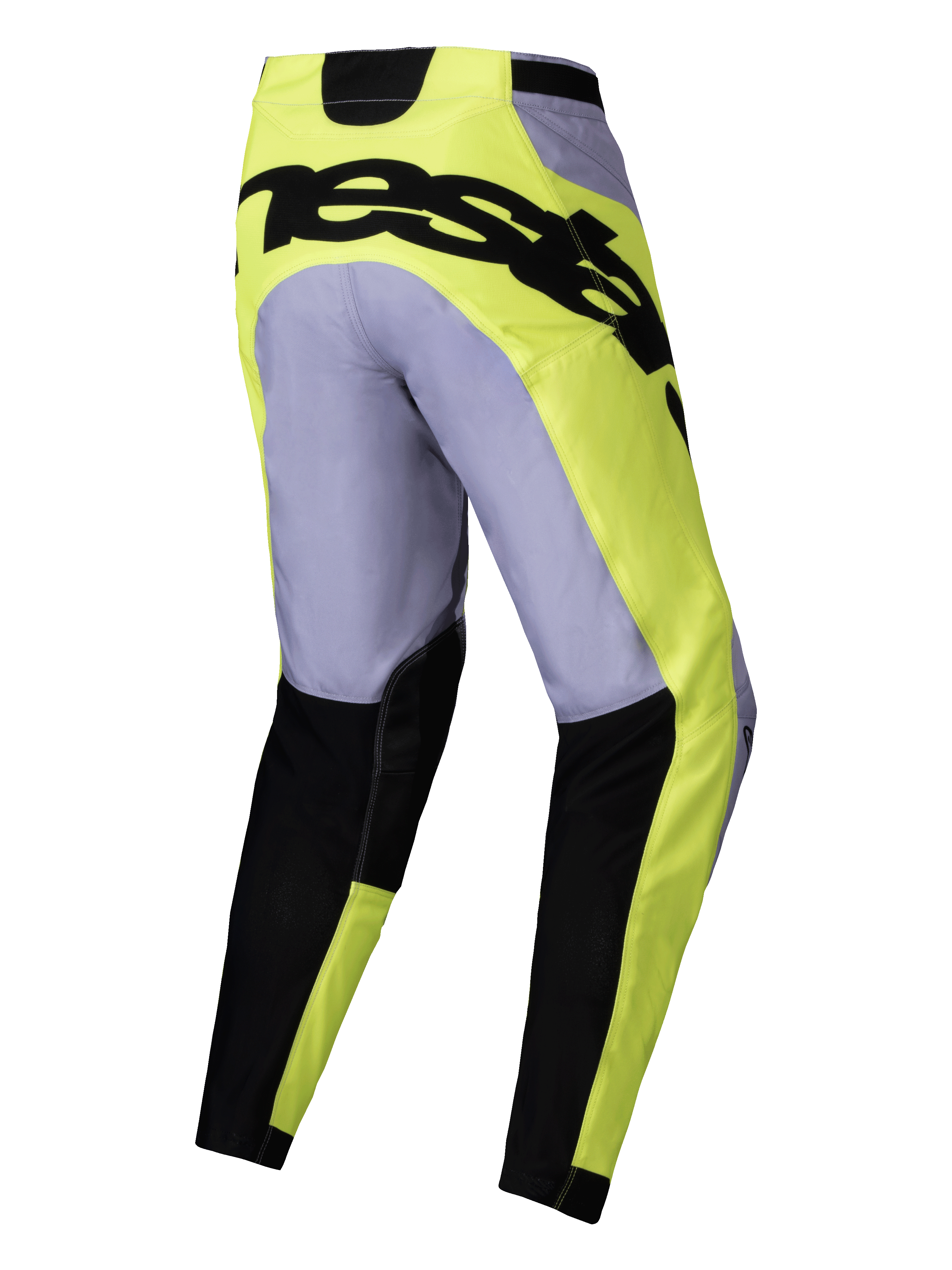 Alpinestars 2025 Racer Veil Hose, Motocross-Hose, Grau und Fluo-Gelb, Rückansicht mit markantem schwarzem Branding am Gesäß, leichtes technisches Design mit schwarzen Unterschenkelbereichen und vorgeformter Passform