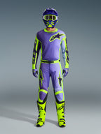 Alpinestars 2026 Racer Portl Gear Set, Motocross Outfit, Purple and Yellow Fluo, complete riding kit with matching helmet, gloves, and boots, bold graphic design with black accents, professional off-road racing gear