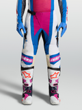 Alpinestars Techstar Maven Pants, white and blithe blue motocross pants with hot coral accents and leather knee panels.