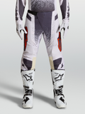 Alpinestars Techstar Swan Motocross Pants, Lilac and Dark Gray, featuring red accents and magnetic buckle.