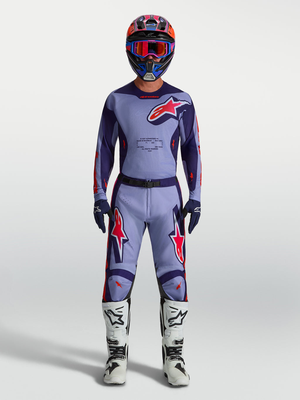 Alpinestars Racer Air Hunt Hose, belüftete Motocross-Hose für Herren, Lila und Pink Fluo, Mesh-Gewebe für hohen Luftstrom.
