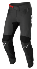Alpinestars Supertech Foster Hose, Motocross-Hose, Schwarz und Grau, mit roter Schnalle, weißen Knie-Logos, verstärktem Knie- und Oberschenkelschutz, belüfteten Mesh-Einsätzen und sportlicher Passform für aktives Fahren