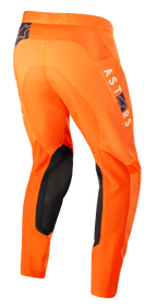Alpinestars Supertech Foster Hose, Motocross-Hose, Orange, mit schwarzen Knie-Innenpaneelen, weißem und blauem ASTARS-Branding auf dem Bein, fortschrittlicher Stretch-Ripstop-Konstruktion, Rück- und Seitenansicht