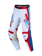 Alpinestars Racer Hunt Hose und Gear Set, Motocross-Hose für Herren, Weiß und Rot mit blauen Akzenten, Leder-Innenknieeinsätze, Rennpassform.