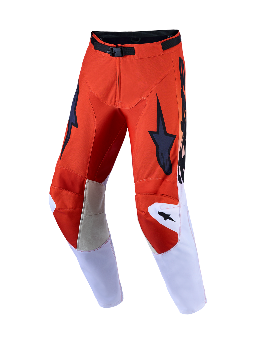 Alpinestars 2027 Racer Amber Motocross-Hose für Herren in Kardinalrot und Helllila mit Knieeinsätzen aus Leder.