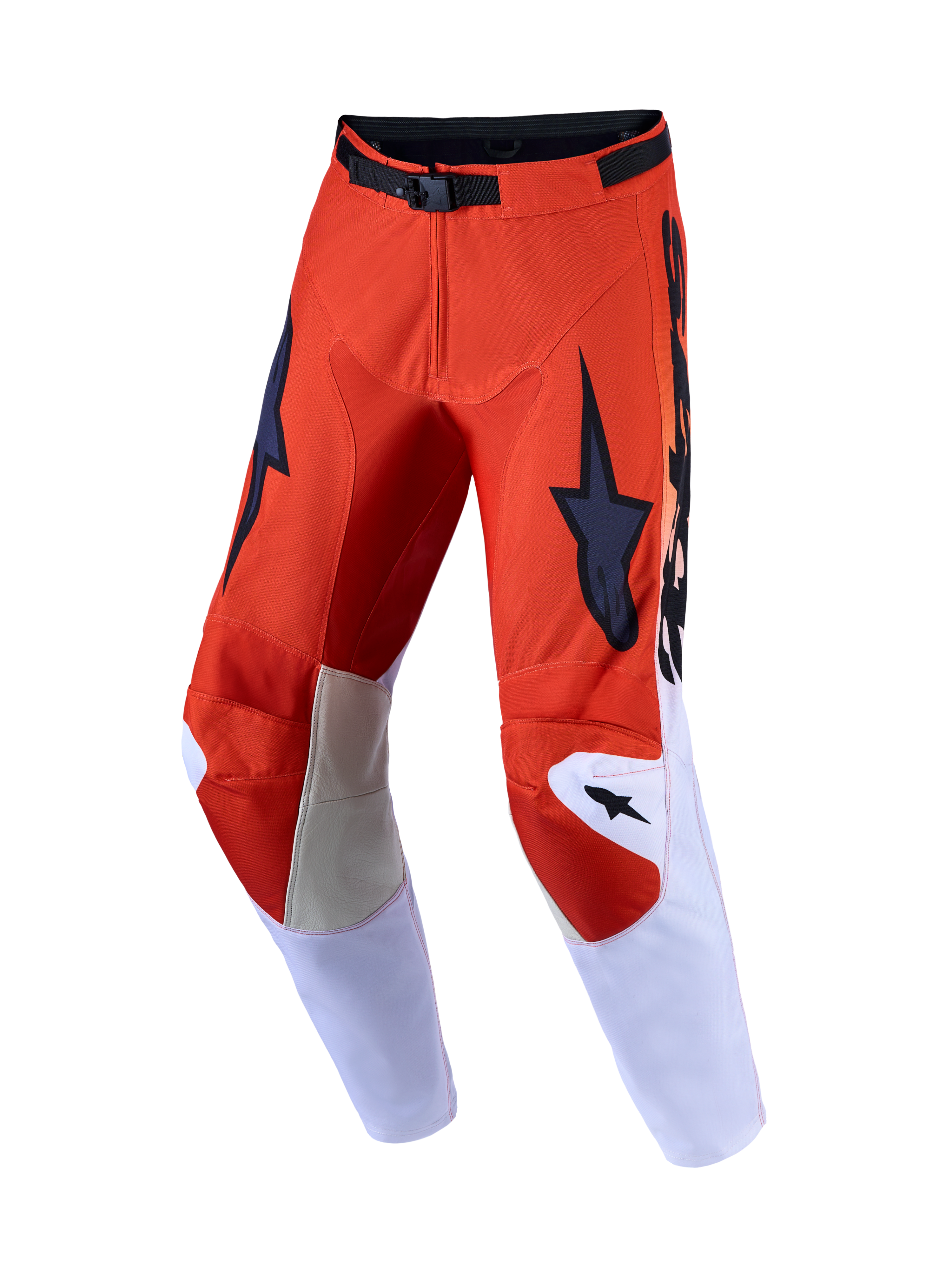 Alpinestars 2027 Racer Amber Motocross-Hose für Herren in Kardinalrot und Helllila mit Knieeinsätzen aus Leder.