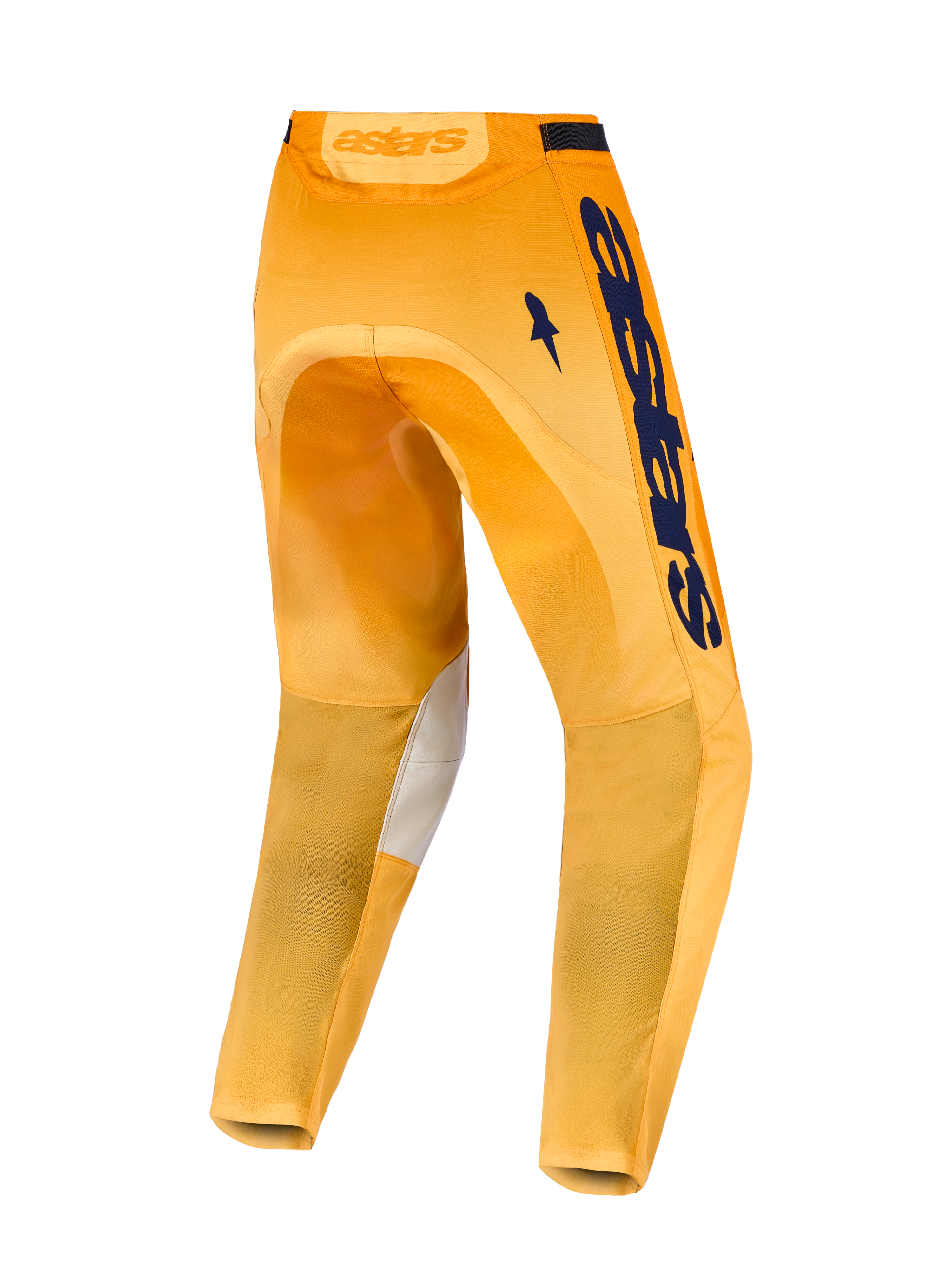 Alpinestars Racer Amber Motocrosshose für Herren, Orange und Dunkelblau, mit robustem Polygewebe und Stretcheinsätzen.