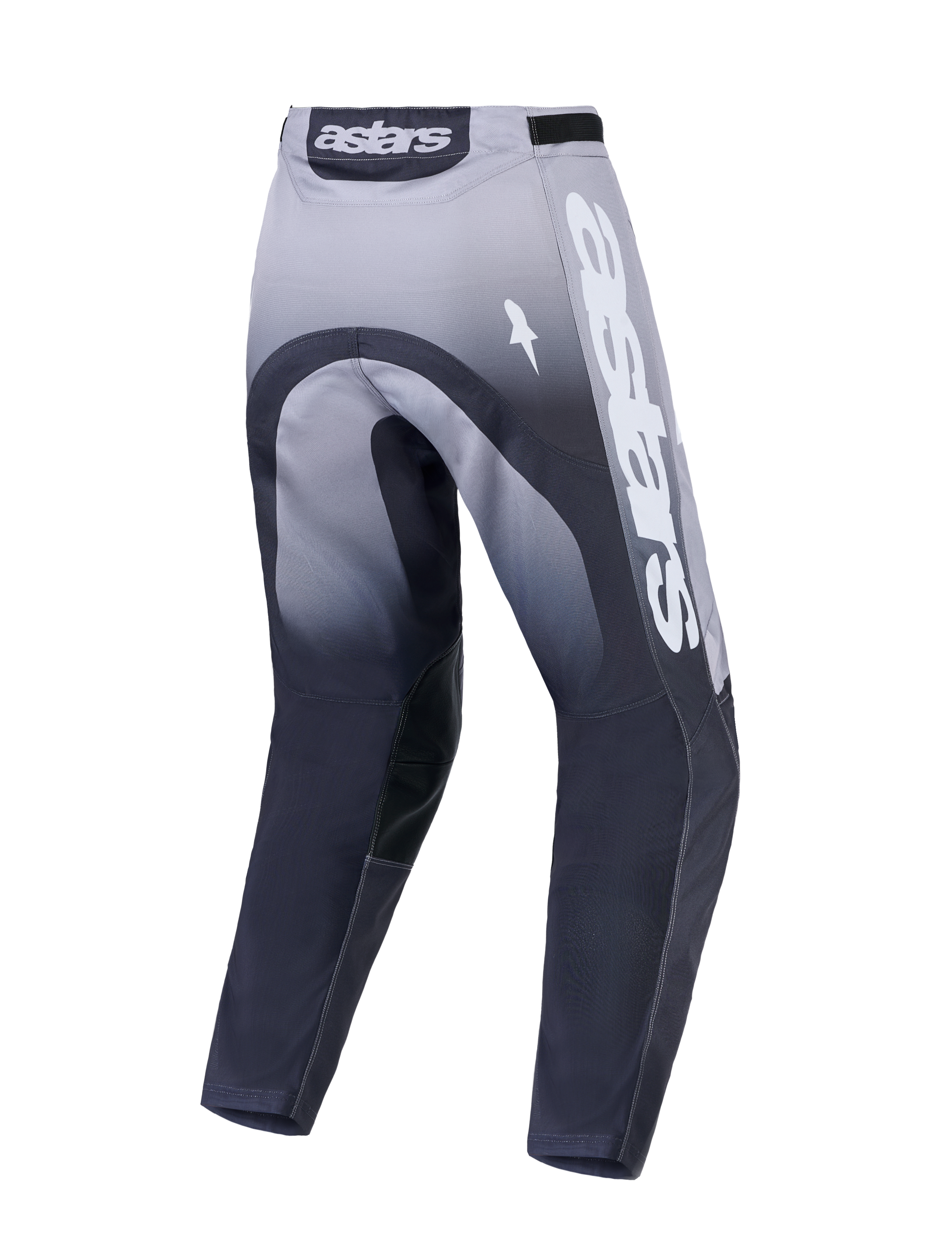 Alpinestars Racer Amber Motocross-Hose, Grau und Weiß, Rückansicht mit Astars-Branding und strapazierfähiger Konstruktion.