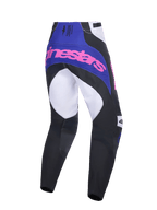 Alpinestars 2026 Techstar Knif Hose, Motocross-Hose, Schwarz, Hellgrau und Lila mit pinkem Branding, Rückansicht mit Multi-Panel-Konstruktion, lila Joch mit pinkem Logo und verstärktem Sitzbereich für den Offroad-Rennsport