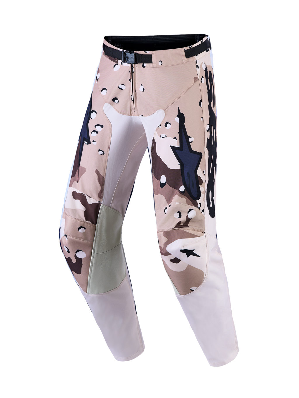 Alpinestars Racer Lone Motocrosshose für Herren, Desert Camo und Schwarz, mit magnetischem Taillenverschluss und Lederknien.