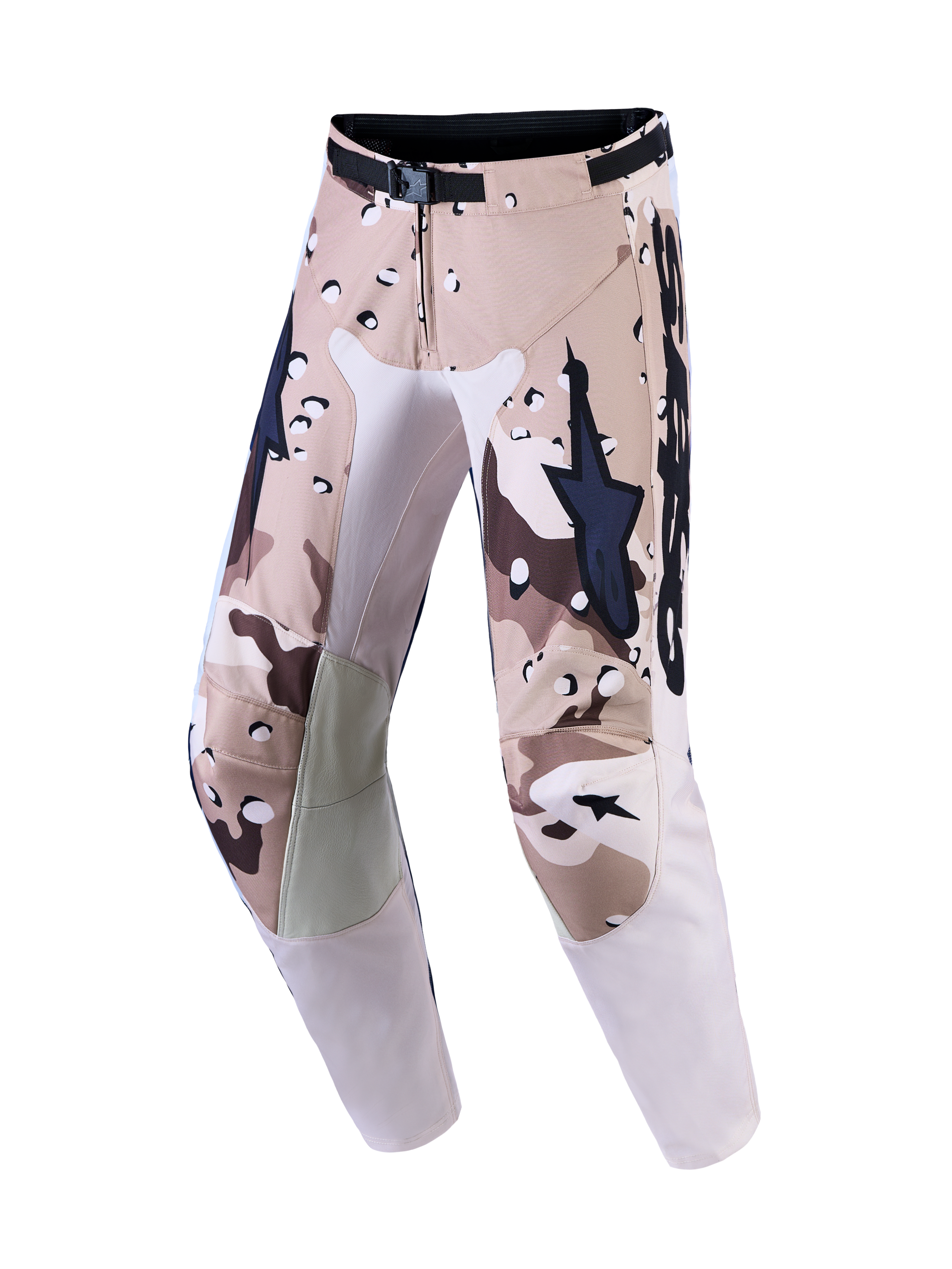 Alpinestars Racer Lone Motocrosshose für Herren, Desert Camo und Schwarz, mit magnetischem Taillenverschluss und Lederknien.