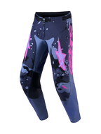 Alpinestars Racer Lone Motocross-Hose, Herren, Grau-Camo und Lila, strapazierfähiges Polygewebe, vorgeformte Beine.