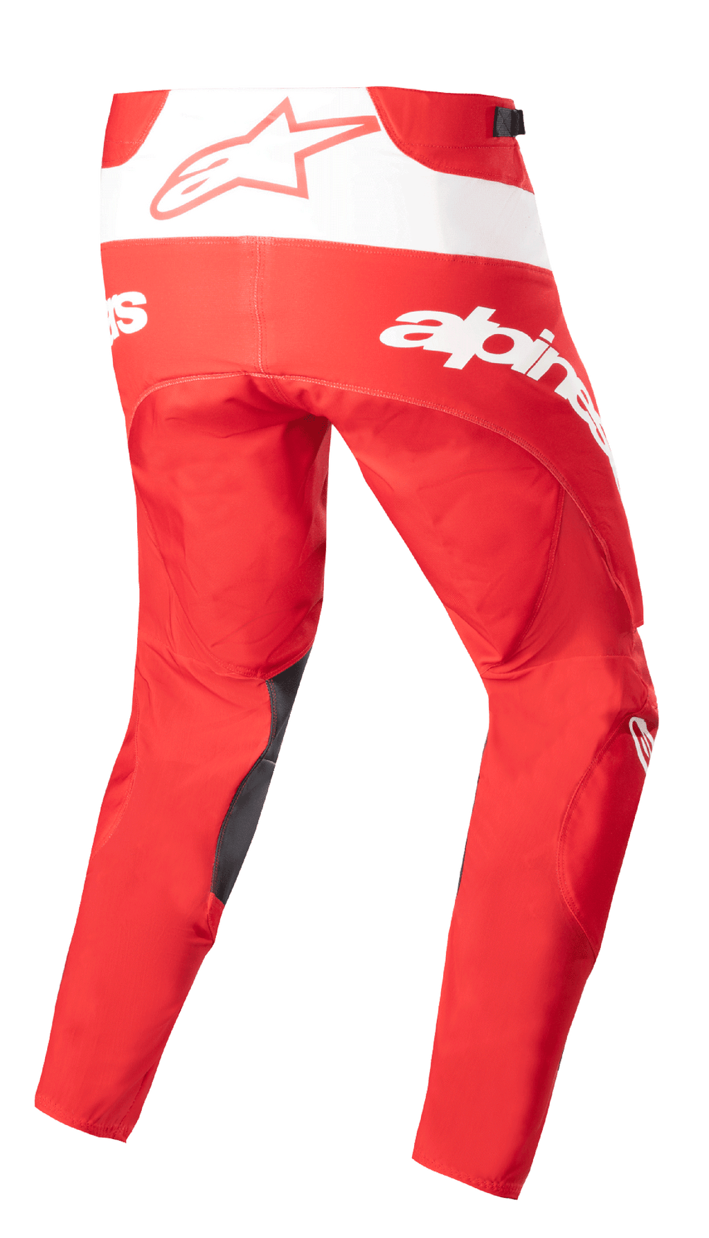 Alpinestars 2023 Techstar Arch Hose, Motocross-Hose, Mars-Rot und Weiß, Rückansicht mit markantem weißem Branding und Stern-Logo, dunkle Verstärkungen an der Beininnenseite, technisches Design für Offroad-Performance