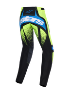 Alpinestars 2026 Techstar Nomur Hose, Motocross-Hose, Dark Navy, Gelb Fluo und UCLA-Blau, Rückansicht mit großem „astars“-Branding auf dem Gesäß, fluoreszierend gelben Einsätzen mit schwarzen Sprenkel-Grafiken und strapazierfähigen dunklen Einsätzen für Offroad-Rennperformance.