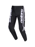 Alpinestars 2026 Fluid Apex Pants, Motocross Pants, Black and Gray, featuring white vertical astars logo on the legs, ergonomic pre-curved sport-fit design, durable 600D polyfabric construction for off-road riding