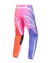 Alpinestars 2026 Fluid Apex Pants, Motocross Pants, Pink Orange and Purple Gradient, Rear view featuring large white Alpinestars logos and diagonal stripes, reinforced panels for off-road performance