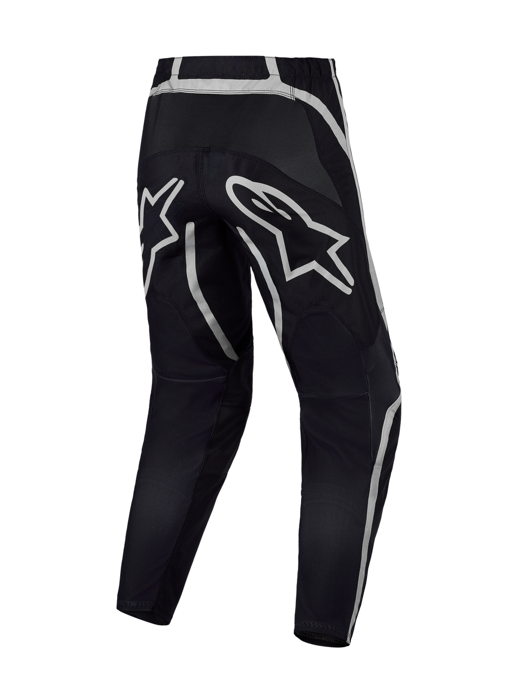 Alpinestars Fluid Apex V2 Hose, Motocross-Hose in Schwarz und Silber, Rückansicht mit verstärktem Sitzbereich und A-Stars Logo.