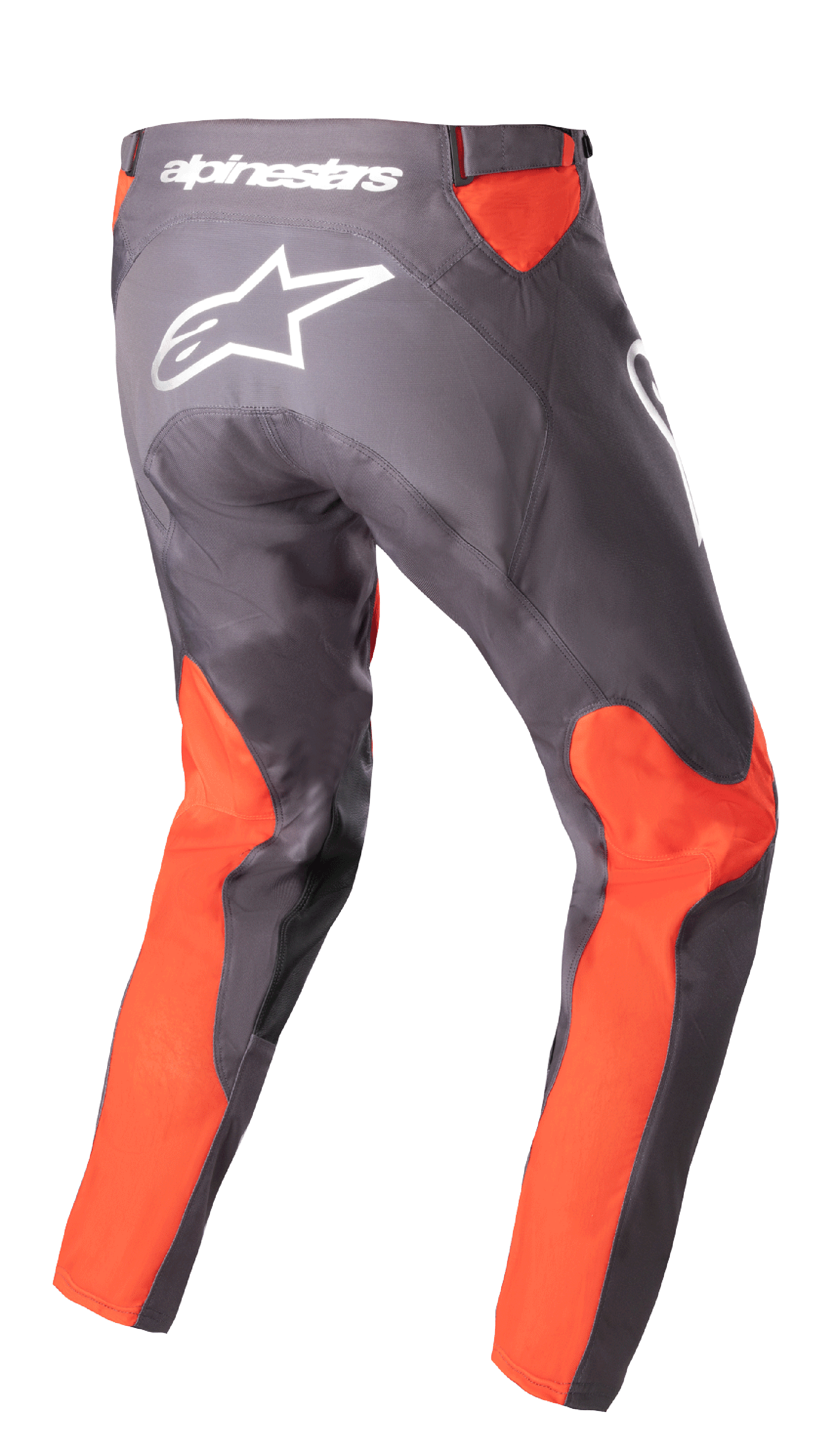 Alpinestars 2023 Racer Hoen Pants, Motocross Pants, Magnet Hot Orange, rear view featuring white Alpinestars logo and wordmark on the back, bright orange panels on the legs and waist, durable 600D poly-fabric construction for off-road riding