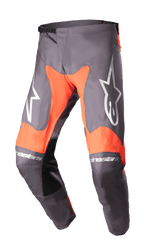Alpinestars 2023 Racer Hoen Pants, Motocross Racing Pants, Magnet and Hot Orange, large white star logos on thighs, black leather inner-knee panels, ratchet waist adjustment, durable construction for off-road racing