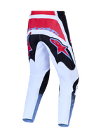 Alpinestars Fluid Drag Motocross-Hose, Rückansicht in Rot, Weiß und Schwarz, strapazierfähige 600D-Polygewebe-Konstruktion, ideal für MX und Geländefahrt.