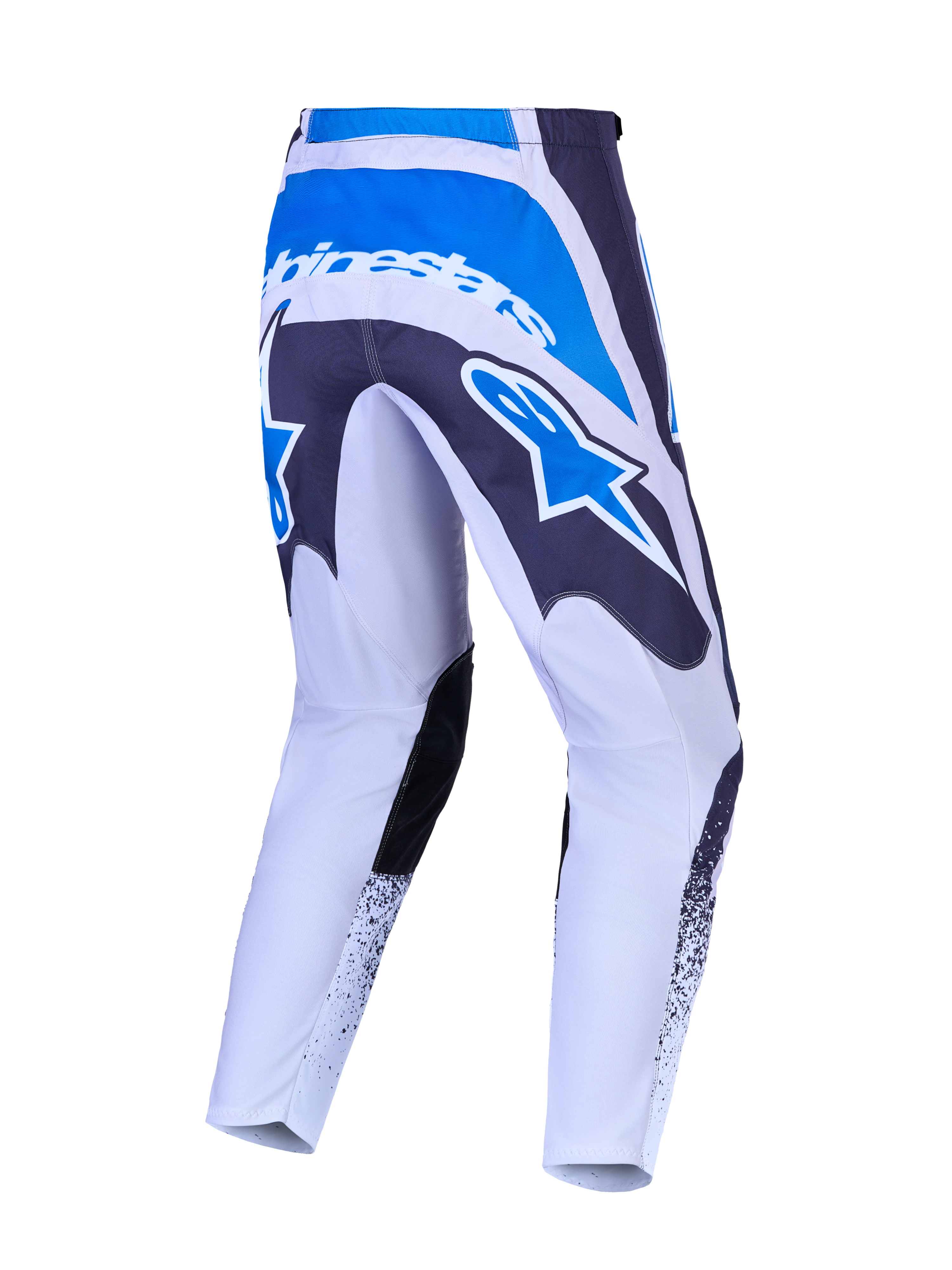 Alpinestars Fluid Drag Motocross-Hose in Grau und UCLA-Blau mit verstärktem Sitz und großem Stern-Logo auf der Rückseite.