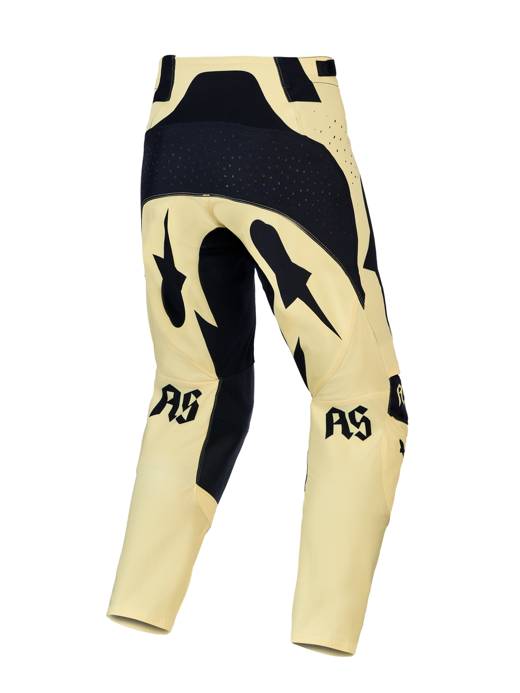 Alpinestars Techstar Atrox Motocross-Hose, Gelb und Schwarz, Rückansicht mit Laser-Perforationen und verstärktem Gesäßbereich.