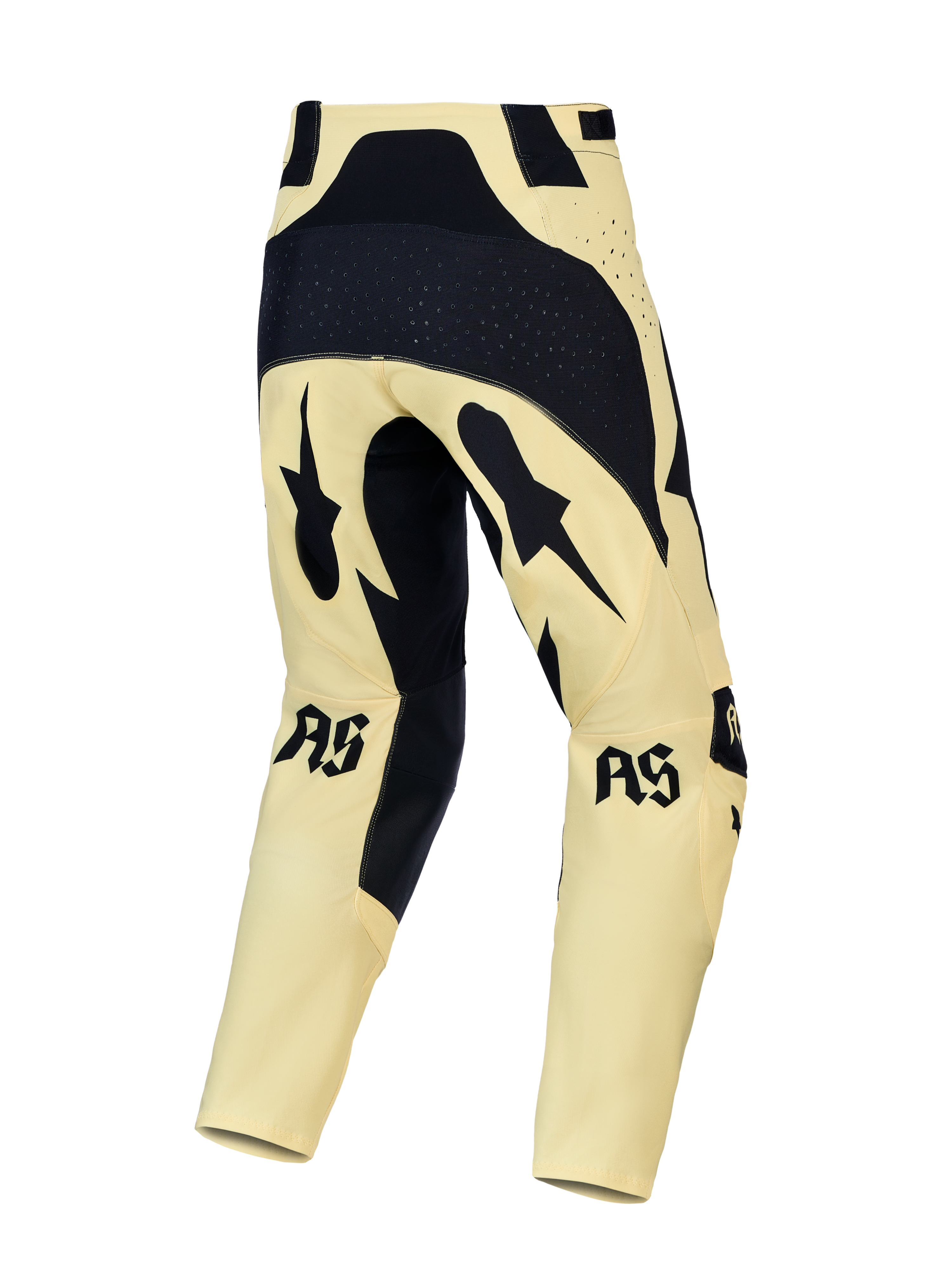 Alpinestars Techstar Atrox Motocross-Hose, Gelb und Schwarz, Rückansicht mit Laser-Perforationen und verstärktem Gesäßbereich.