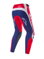 Alpinestars Limited Edition Techstar Fortitude Pants, Motocross Pants, Bright Red White Blue, rear view showing blue seat and leg panels with red and white accents, white star logos on the thighs, and Techstar race spec branding on the waistband.