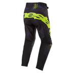 Alpinestars 2024 Techstar Rantera Pants, Motocross Pants, Black Navy and Yellow Fluo, rear view featuring bold yellow fluo branding on the seat, navy patterned panels, and technical black fabric for off-road racing performance