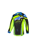 Alpinestars 2026 Kids Racer Nomur Jersey, Jugend-Motocross-Langarmtrikot, Neongelb und Schwarz mit blauen Akzenten, großes blaues Stern-Logo auf der Brust, leichtes feuchtigkeitsableitendes Funktionsmaterial für den Offroad-Einsatz