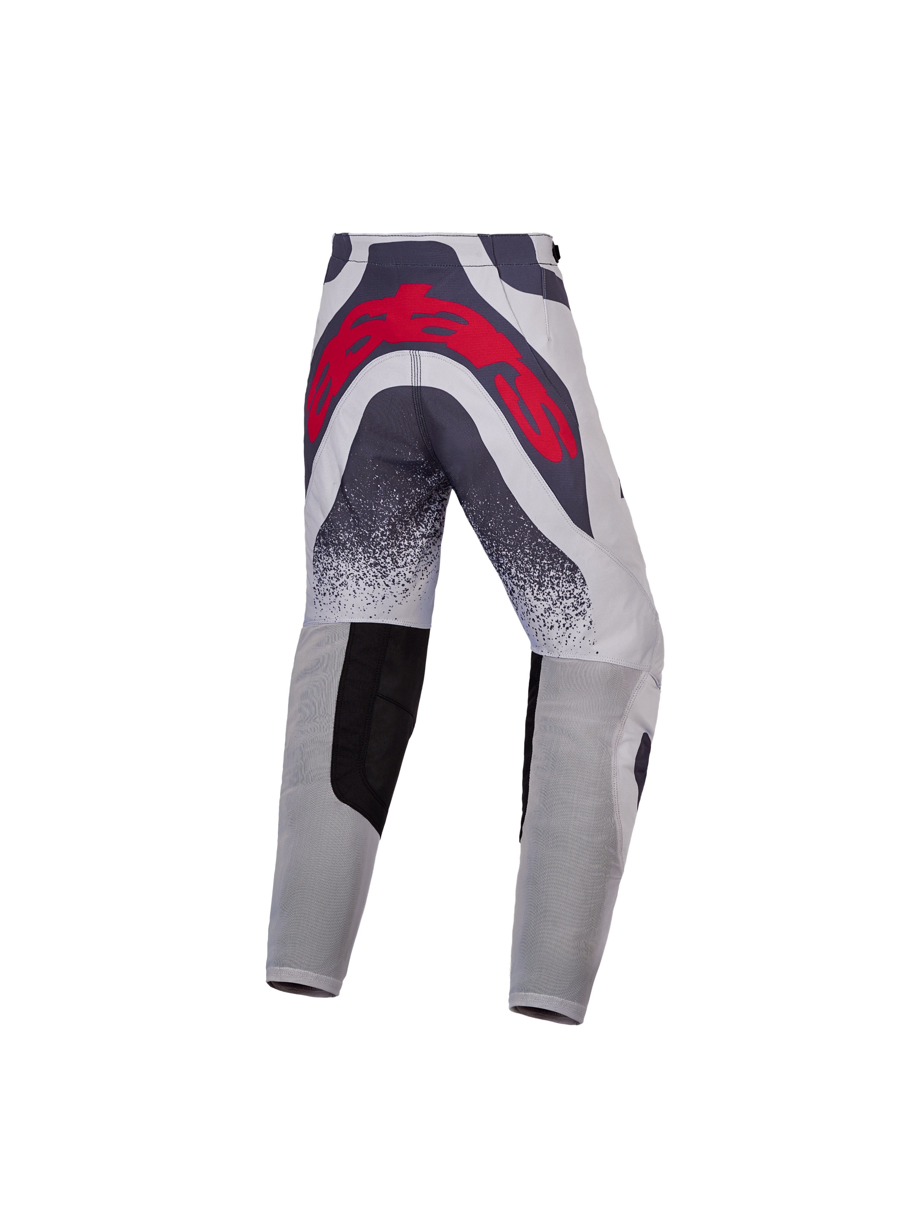 Alpinestars Jugend Supertech Swan Hose 2027, graue Motocross-Rennhose mit rotem Rücklogo und belüfteten Einsätzen.