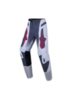 Alpinestars Jugendliche Supertech Swan Motocross-Hose, Grau und Weiß mit roten Stern-Logos, athletisches Stretch-Ripstop.