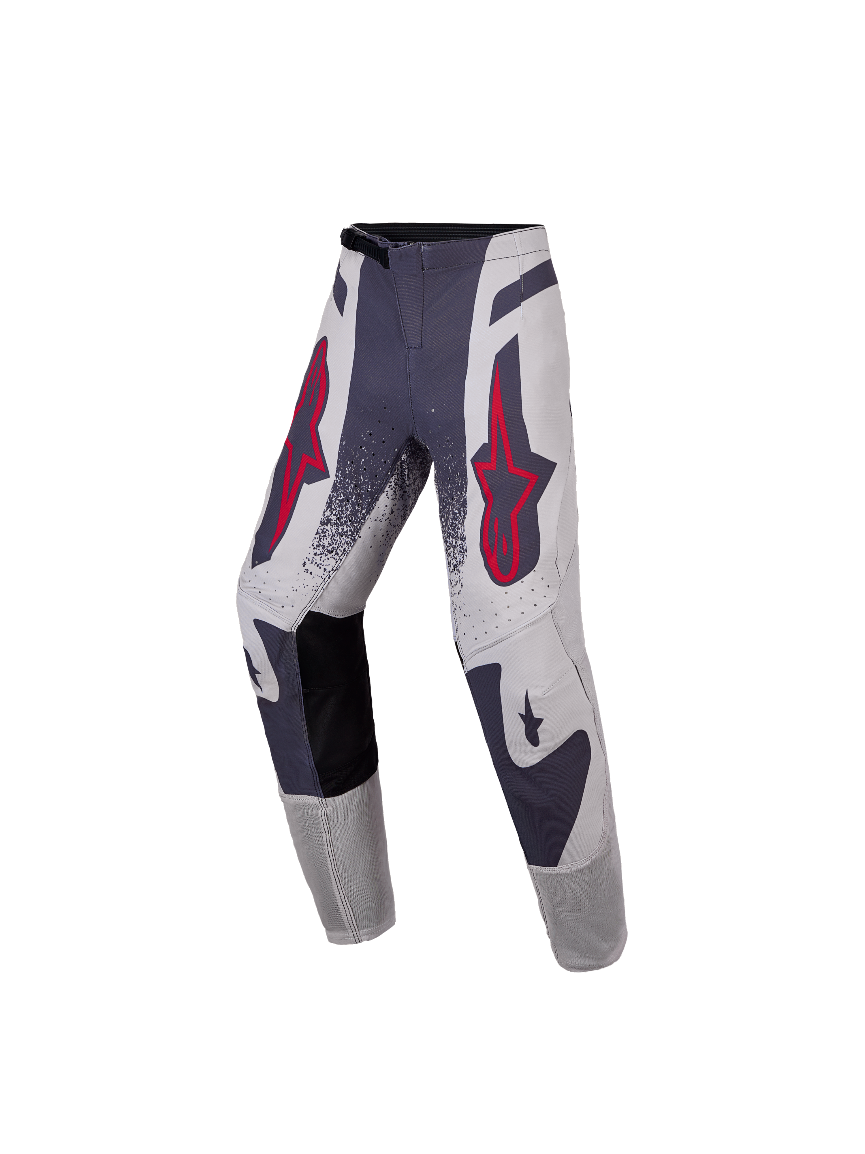 Alpinestars Jugend Supertech Swan Hose 2027, Motocross-Rennhose in Grau und fluoreszierendem Rot, elastisches Stretch-Ripstop-Gewebe, athletische Passform für Offroad-Rennen.