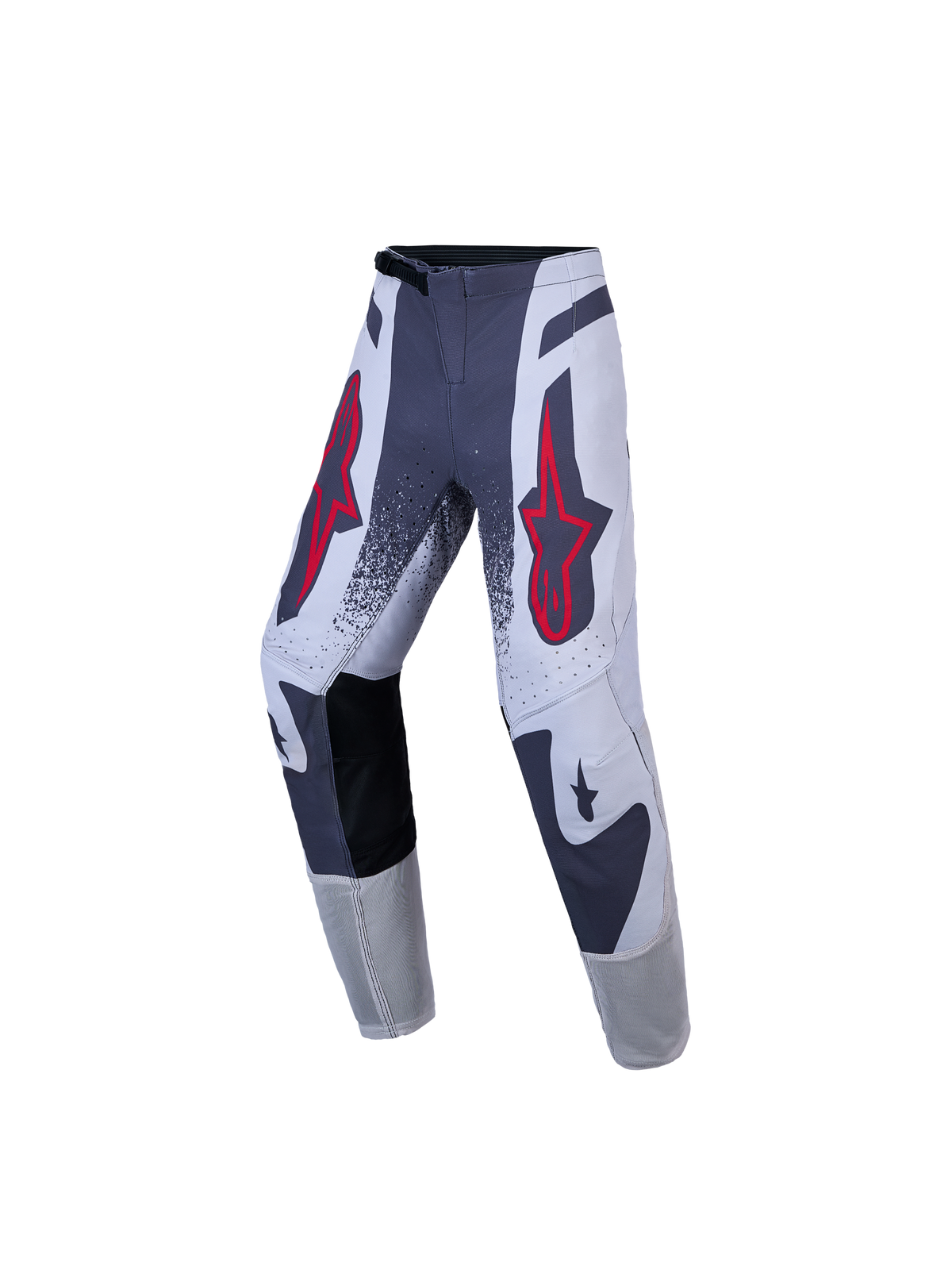 Alpinestars Youth Supertech Swan Pants, dark gray and lilac motocross racing pants with red fluo accents and athletic fit.