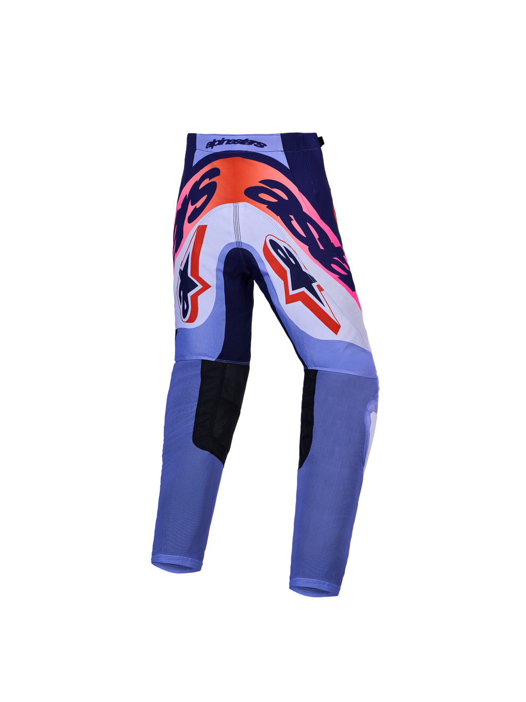 Alpinestars Supertech Dyna Jugend-Hosen, Motocross-Rennsport-Hosen, Lila und Pink, Rückansicht mit verstärktem Sitzbereich.