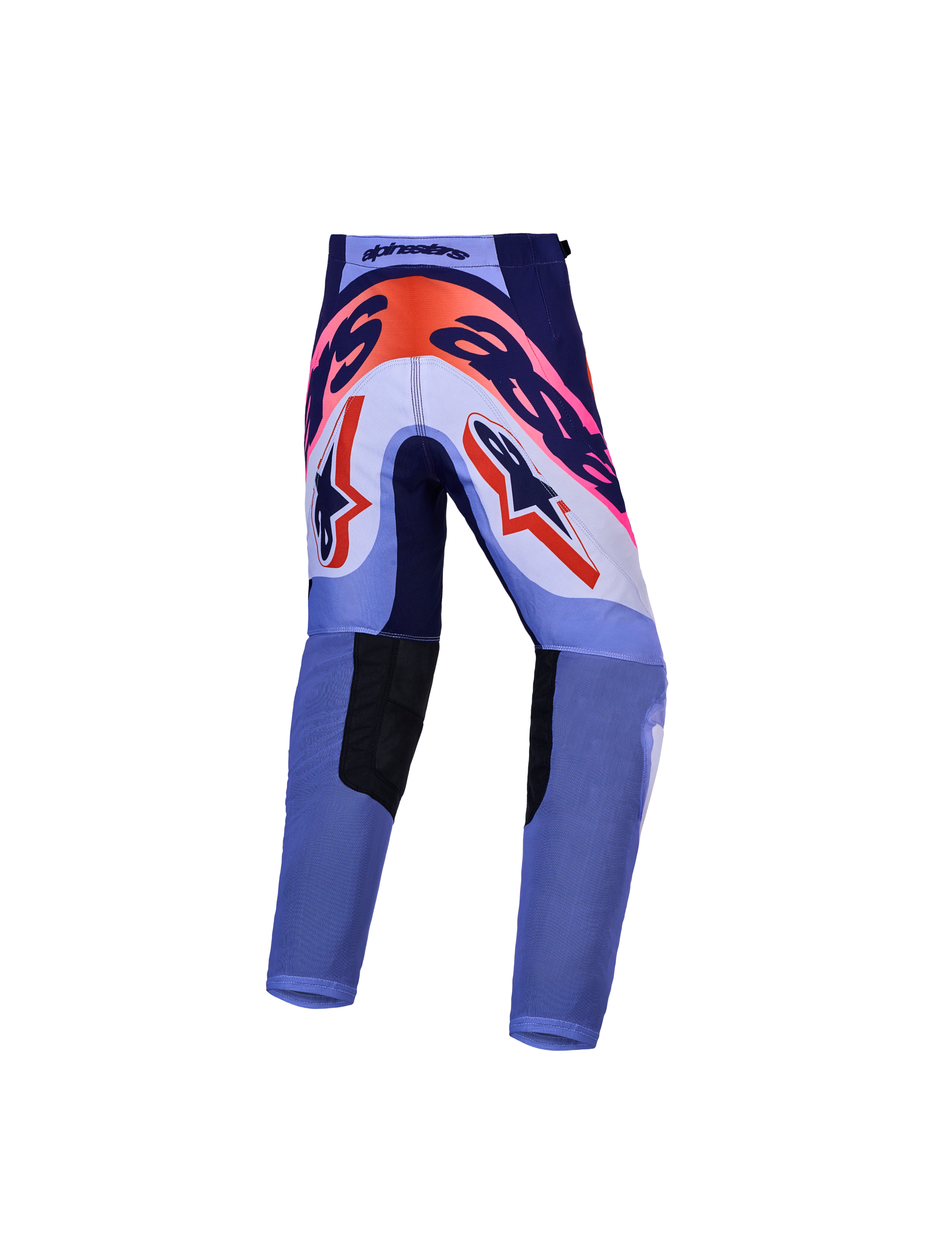 Alpinestars Supertech Dyna Jugend-Hosen, Motocross-Rennsport-Hosen, Lila und Pink, Rückansicht mit verstärktem Sitzbereich.