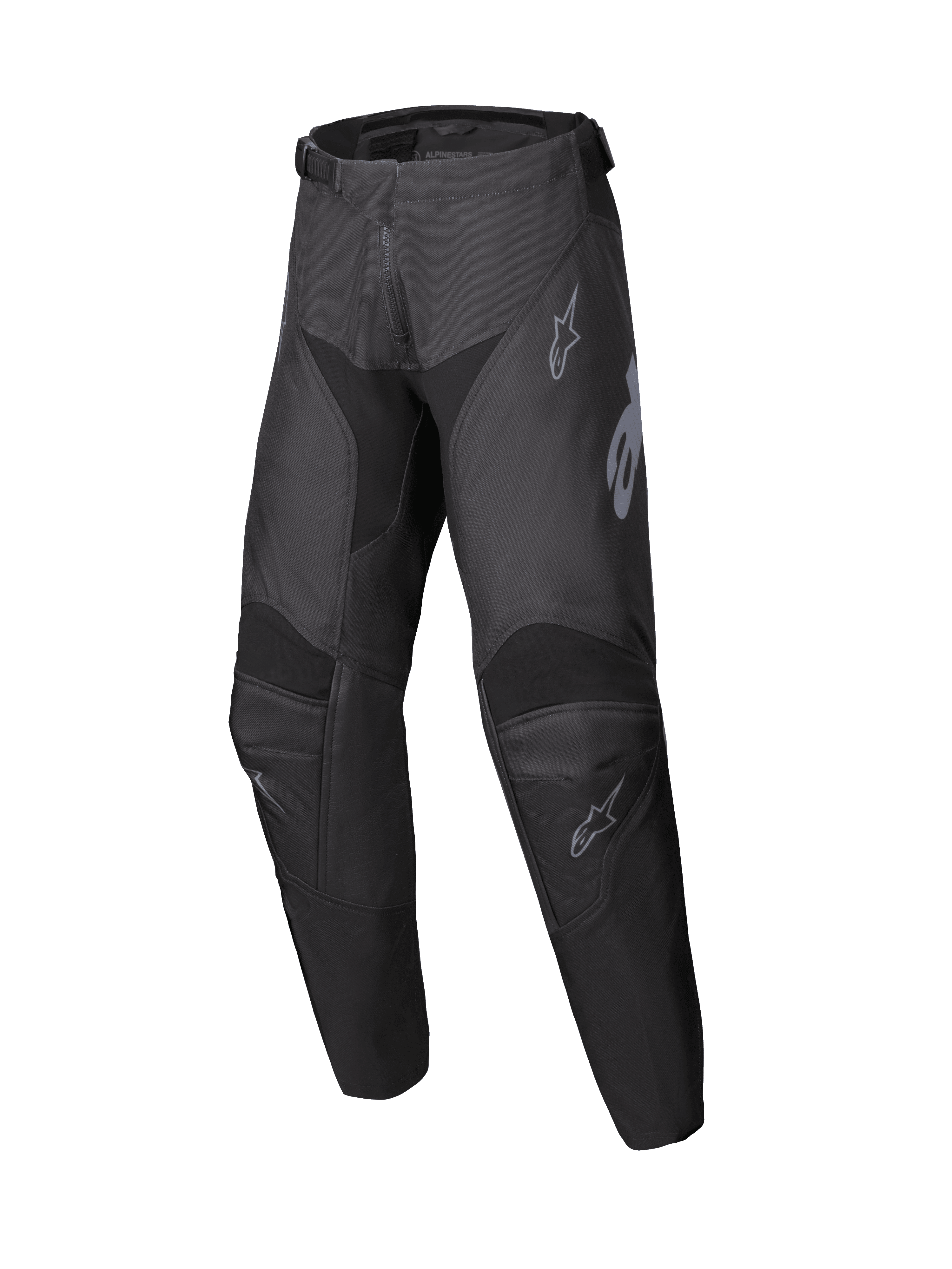 Alpinestars 2025 Youth Racer Graphite Hose, Motocross-Hose in Schwarz und Grau, Jugend-Offroad-Ausrüstung mit verstärkten Kniebereichen und dezenten grauen Logos, strapazierfähiges ergonomisches Design