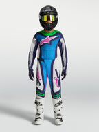 Alpinestars Jugend Supertech Maven Hose und Trikot, Motocross-Ausrüstung, Blau-Weiß mit Fluo-Grün, athletische Passform.