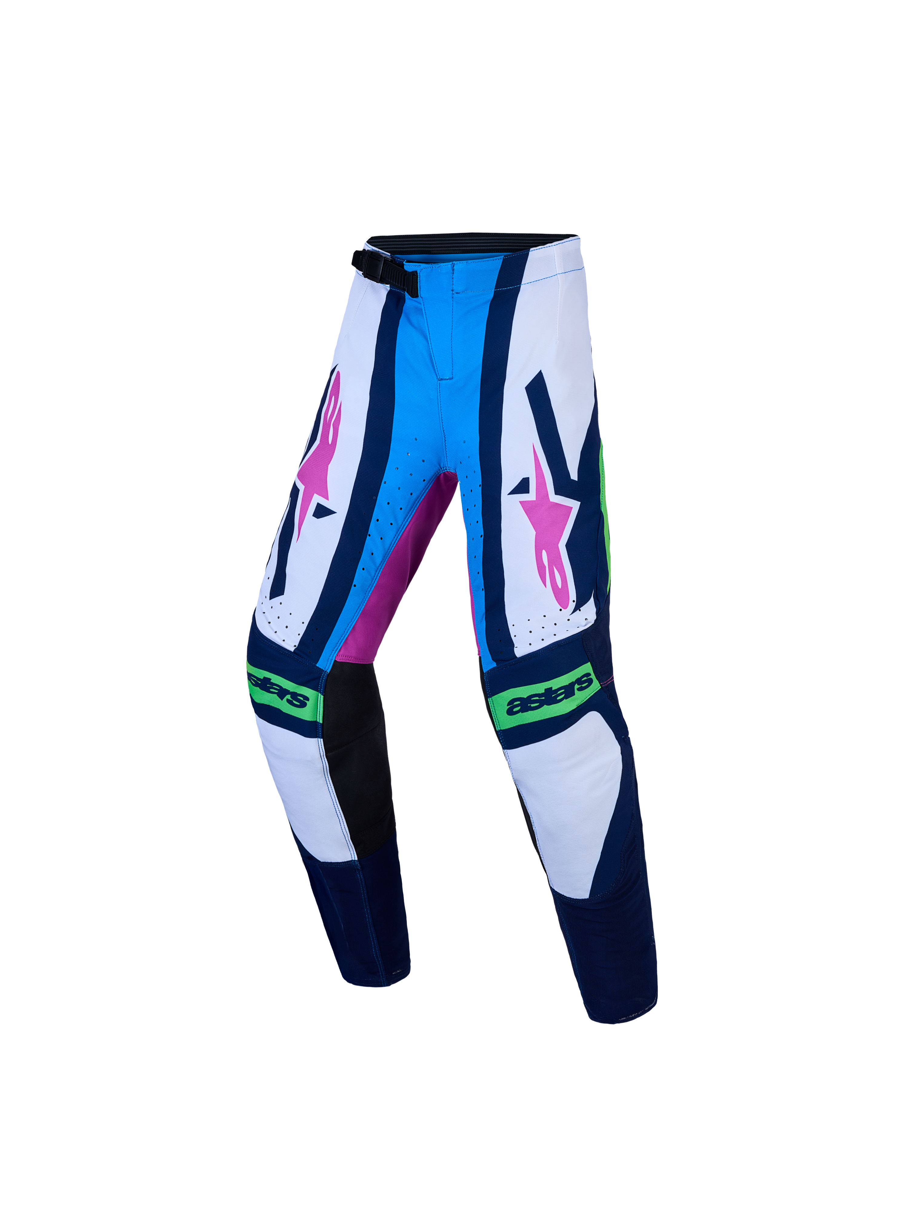 Alpinestars Supertech Jugend-Hose Maven, Motocross-Hose für Kinder in Blau, Weiß und Pink mit sicherem Ratschenverschluss.