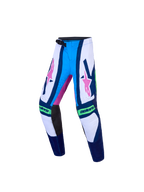 Alpinestars Jugend Supertech Maven Hose, Motocross-Rennhose für junge Fahrer, Blau und Weiß mit pinken Grafiken, athletische Stretch-Passform, Ripstop-Gewebe für Offroad-Geländefahrt.