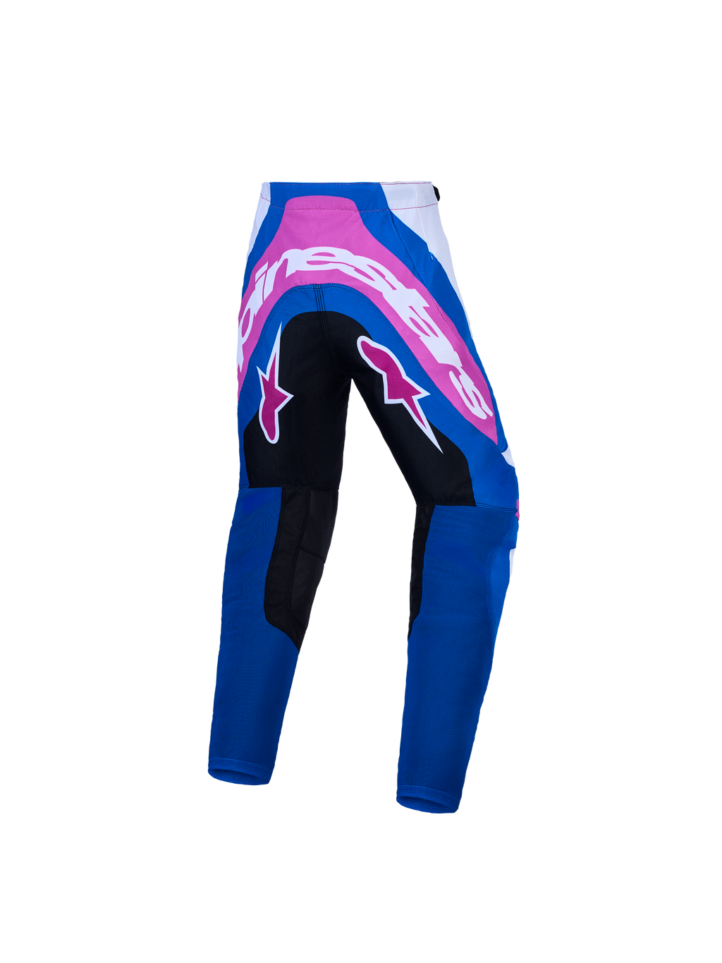 Alpinestars Supertech Maven Jugend-Hose, Motocross-Hose, Blau und Pink, verstärkter Sitzbereich, atmungsaktive Stretch-Zonen.