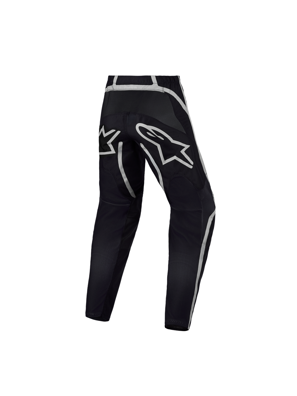 Alpinestars Fluid Apex V2 Jugend-Hose, Motocross-Hose für Kinder, Schwarz und Silber, ergonomische Konstruktion, Rückansicht.