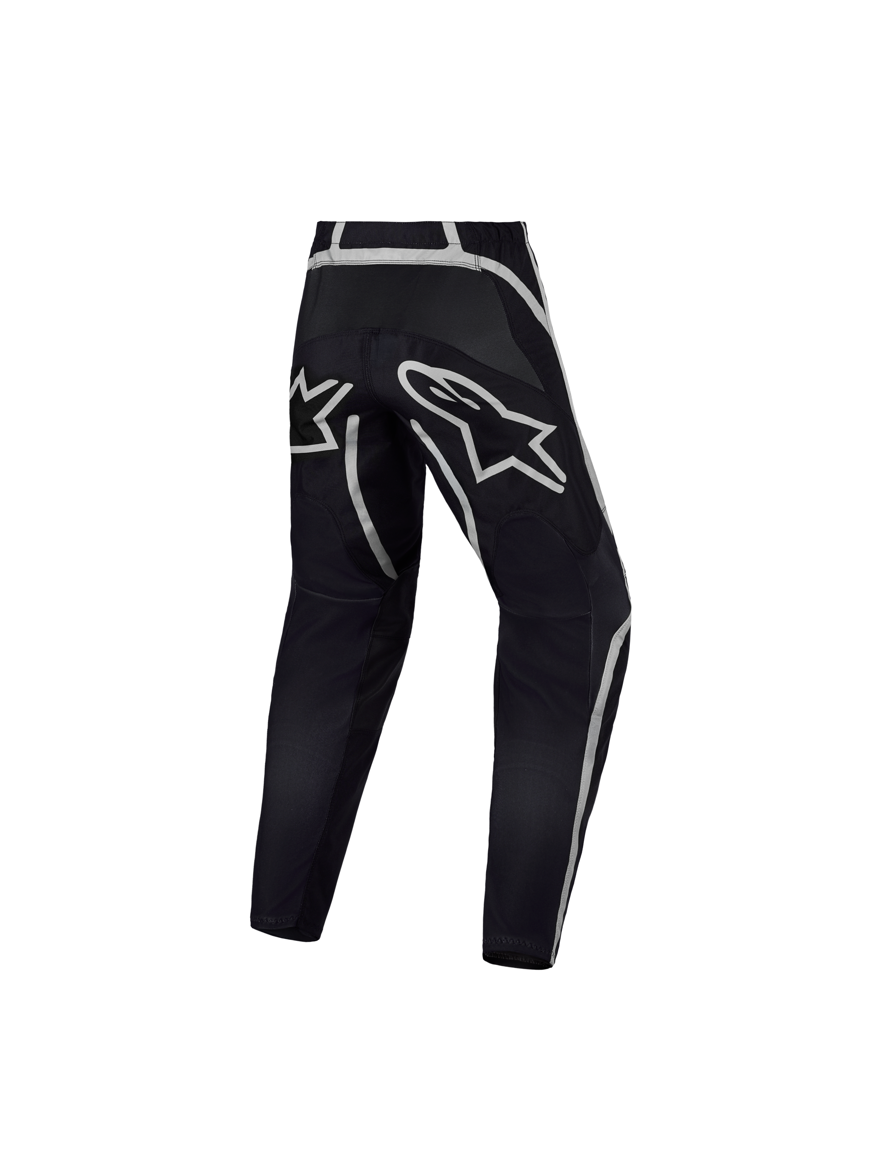 Alpinestars Fluid Apex V2 Jugend-Hose, Motocross-Hose für Kinder, Schwarz und Silber, ergonomische Konstruktion, Rückansicht.