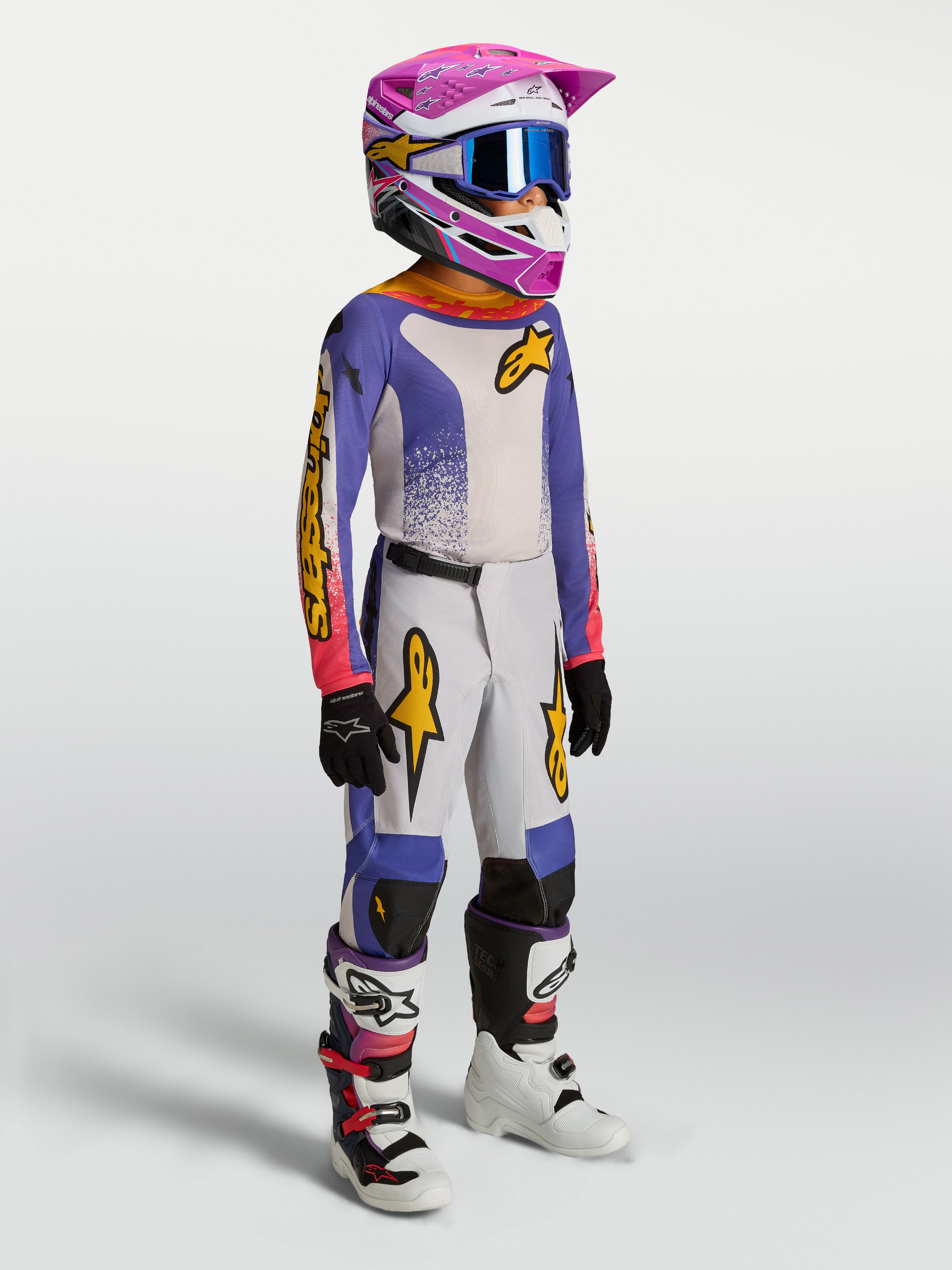 Alpinestars Fluid Drag Jugend-Hose, Blau, Gold und Grau, Motocross-Hose für junge Fahrer, ergonomisch und strapazierfähig.