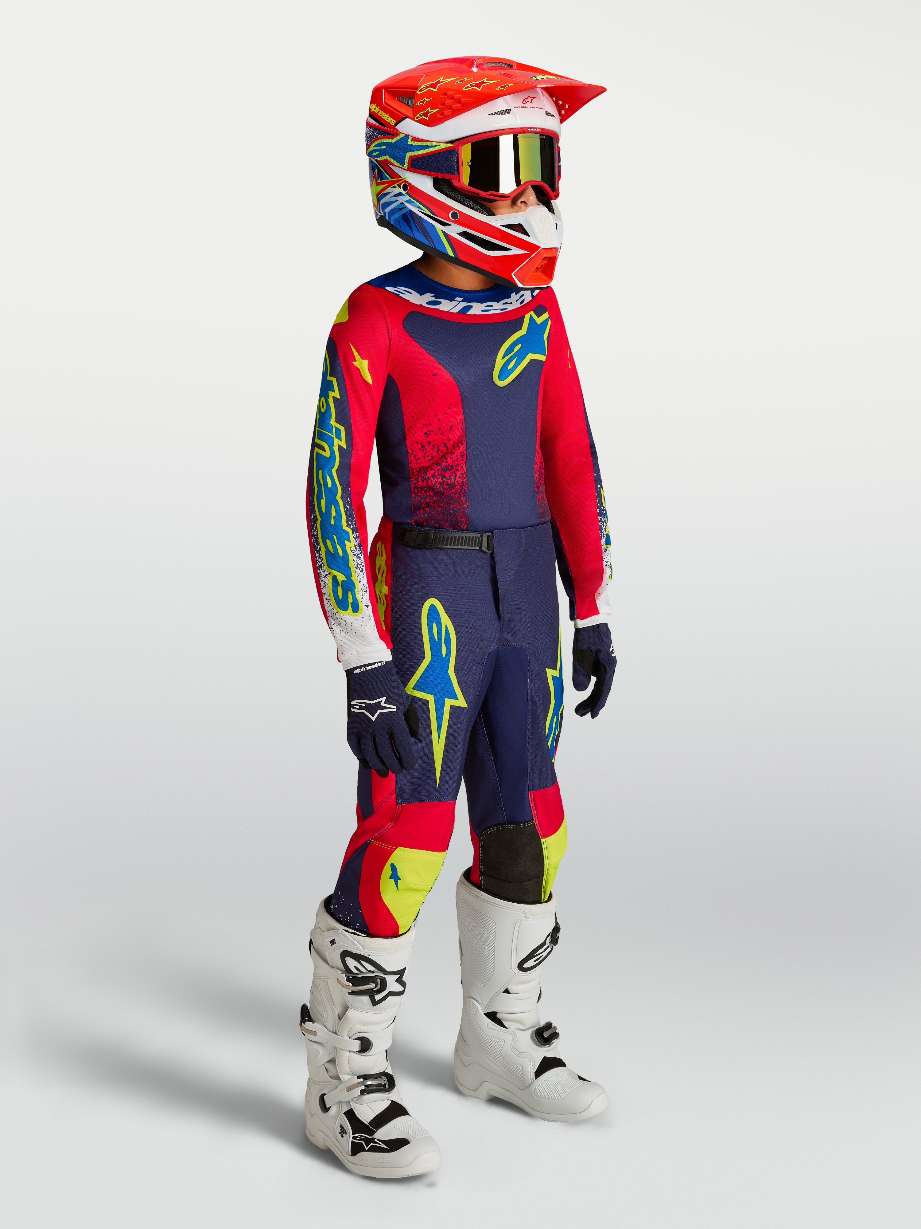 Alpinestars Jugend Fluid Drag Hose 2027, MX-Hose für Kinder, Dunkelblau und Rot, Teil einer kompletten Rennausrüstung.