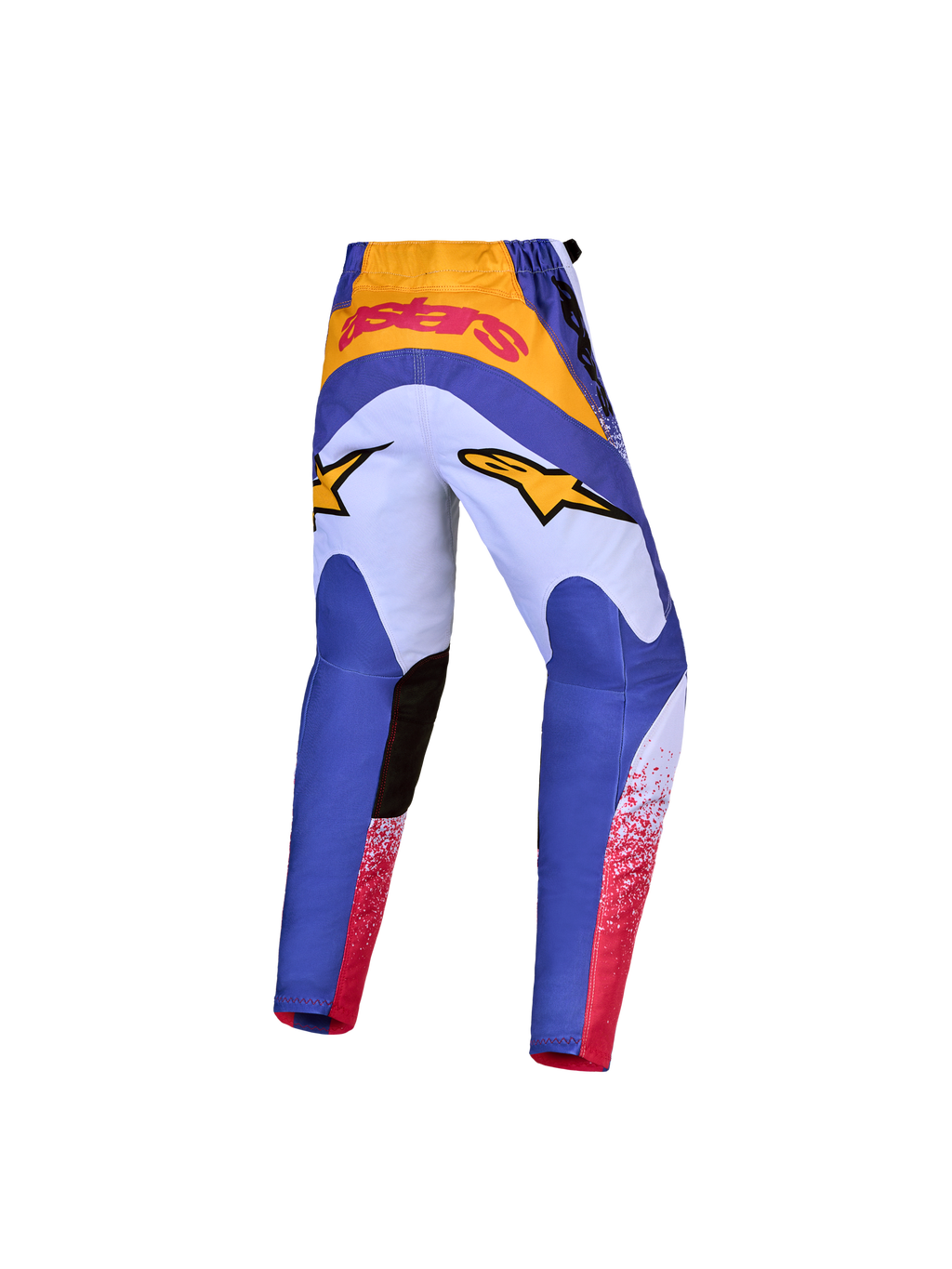 Alpinestars Fluid Drag Jugend-Hose 2027, MX-Hose für Motocross, Blau und Gold, ergonomisch vorgeformt, Rückansicht.