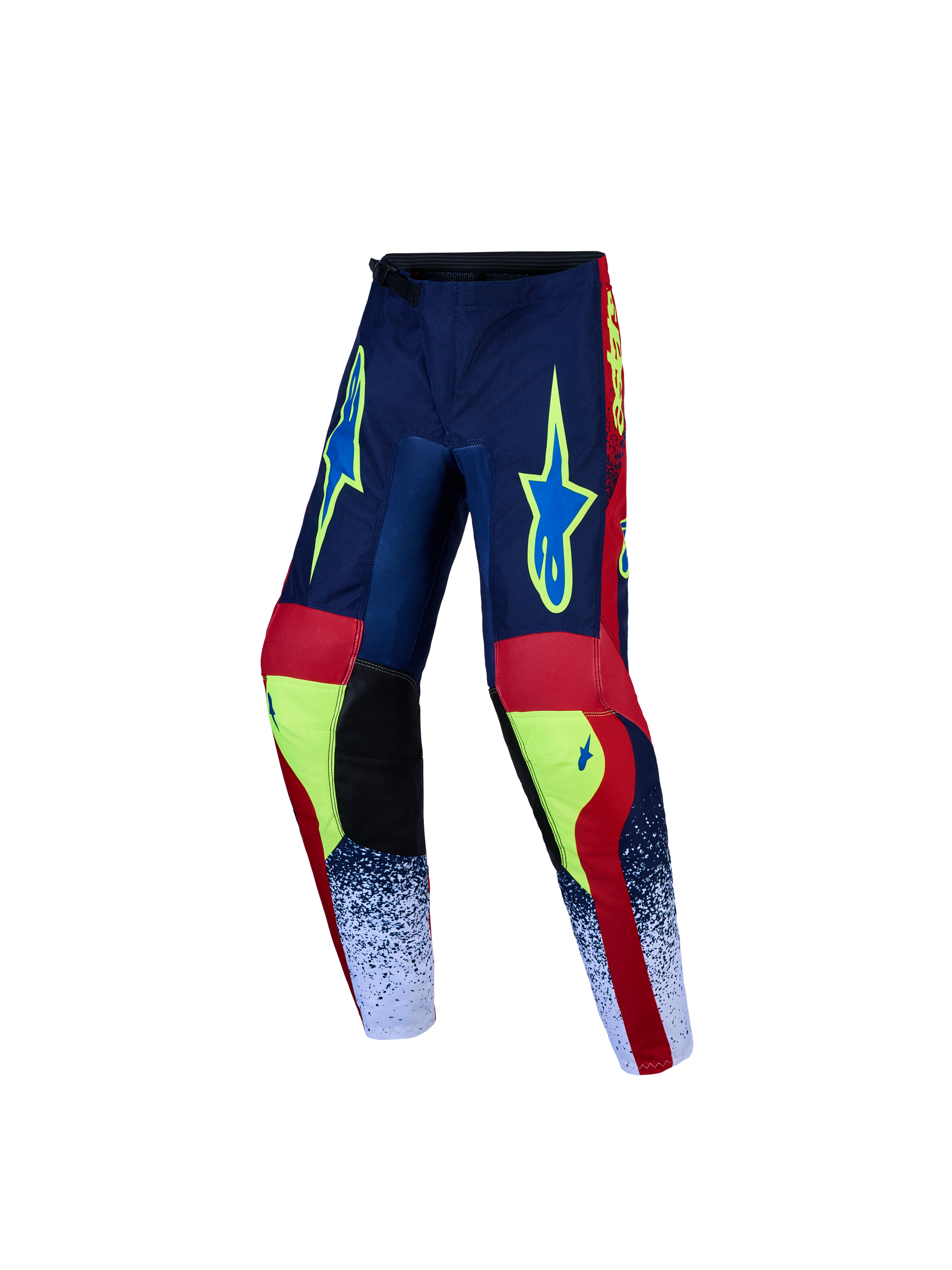 Alpinestars Fluid Drag Jugend-Hose, Motocross-Hose, Navyblau und Feuerrot, strapazierfähiges Textil, vorgeformtes Design.