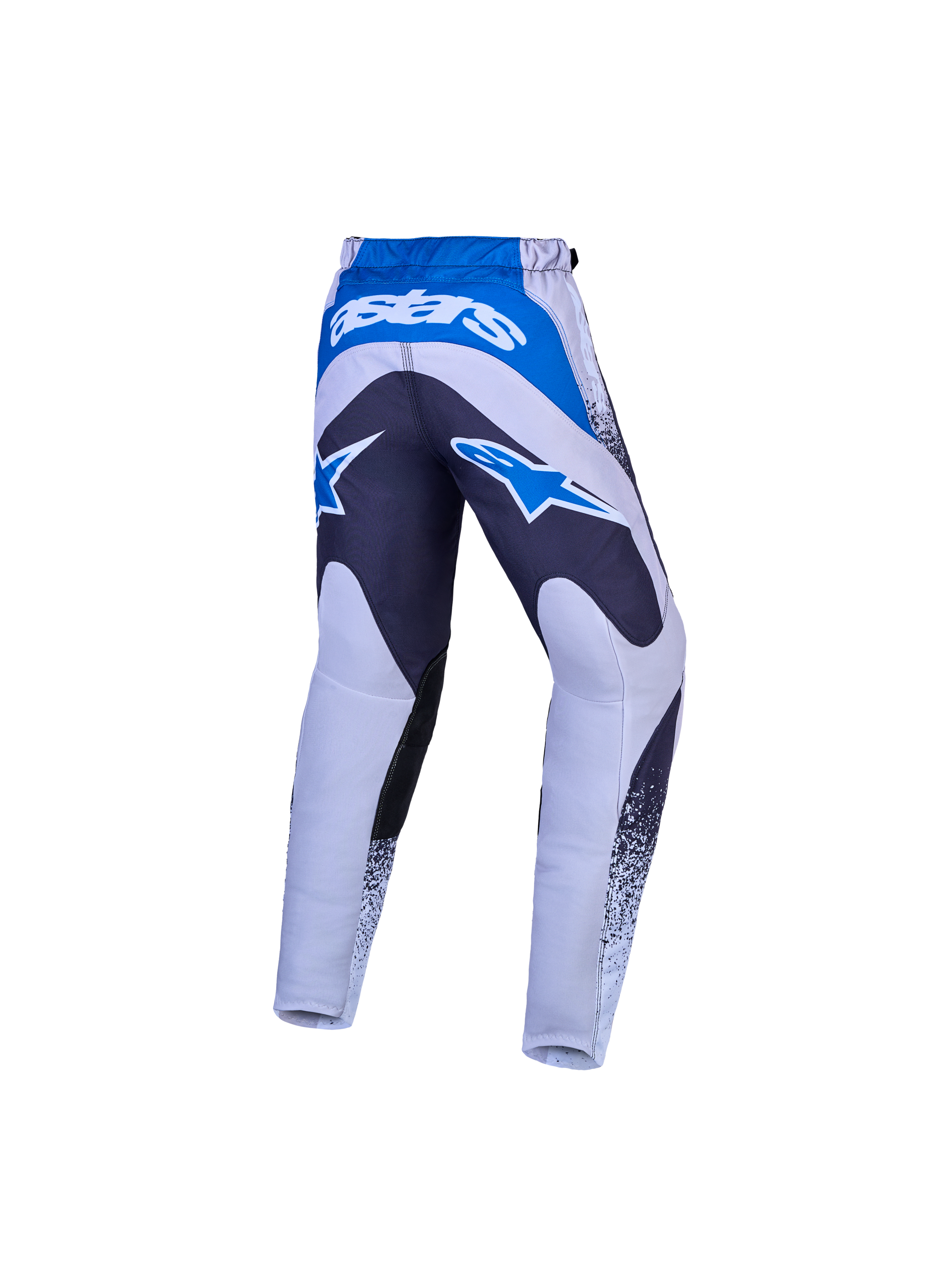 Alpinestars Fluid Drag Jugend-Hose, Rückansicht, Grau und Blau, strapazierfähige Motocross-Hose mit ergonomischer Passform.
