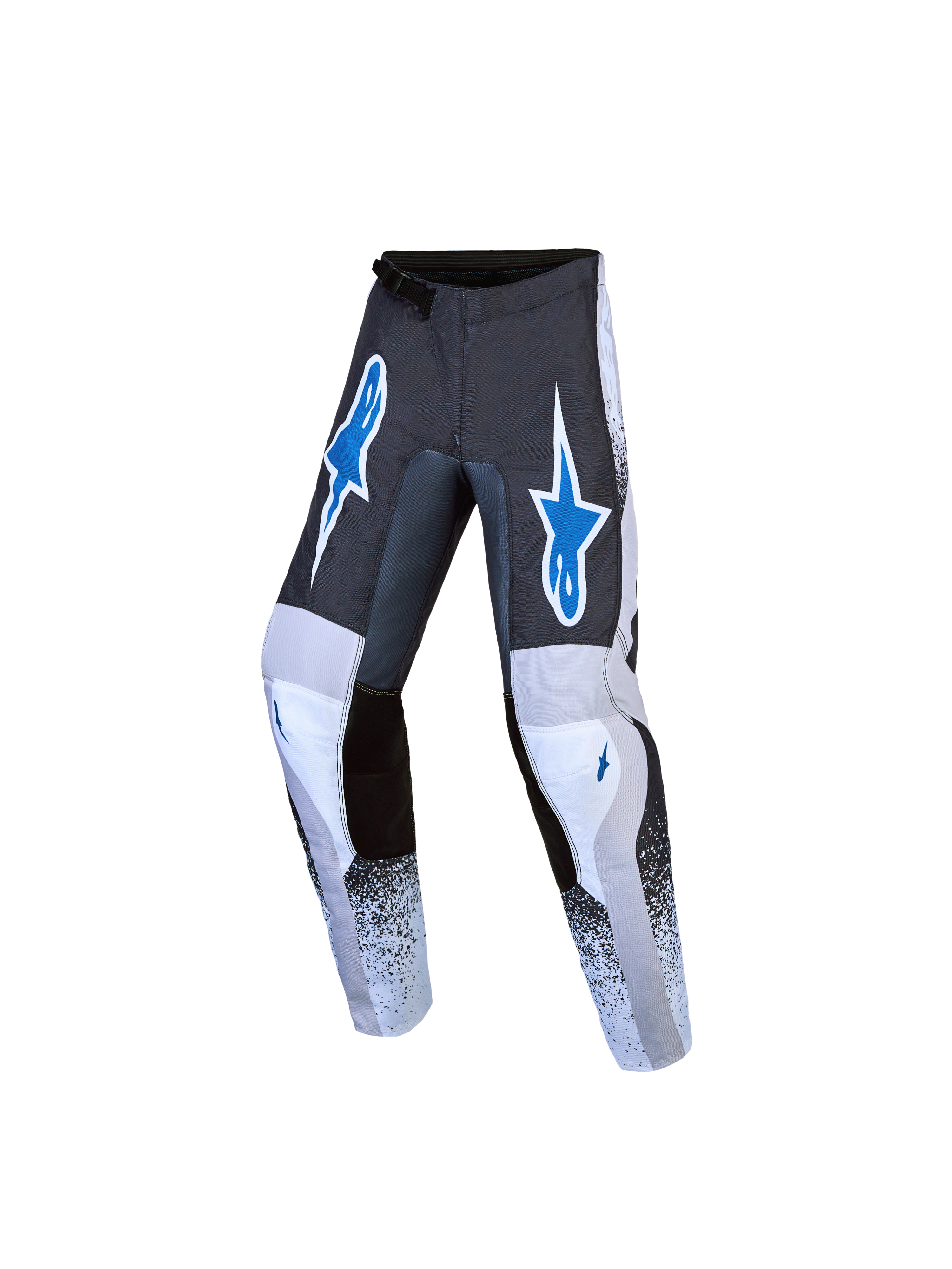 Alpinestars Fluid Drag Jugend-Hose 2027, Motocross-Hose für Kinder, Grau und Blau, strapazierfähiges, vorgeformtes Textildesign.