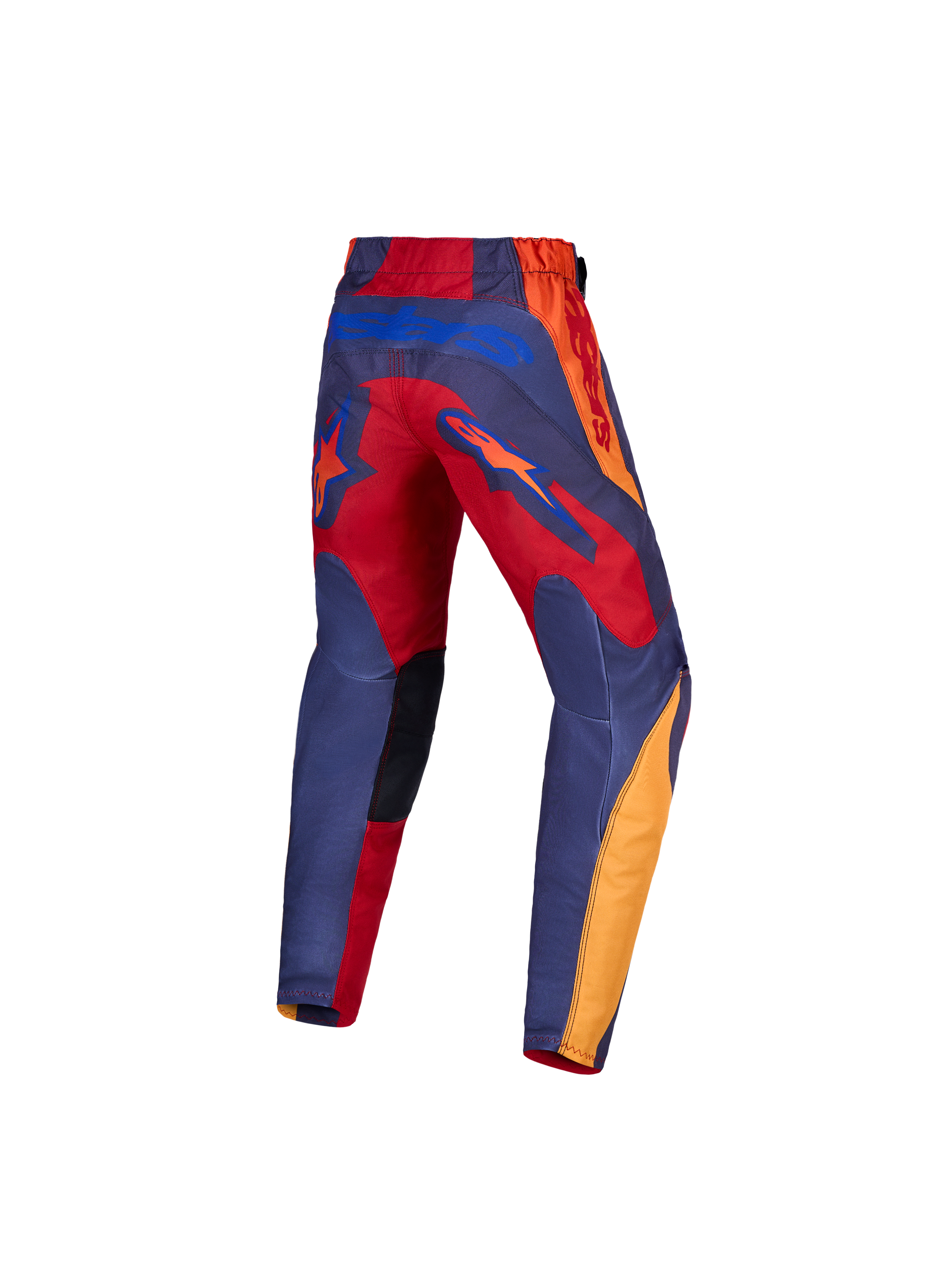 Alpinestars Fluid Hunt Jugend-Hose für Motocross, Rückansicht in Rot und Grau, aus strapazierfähigem 600D Polygewebe.